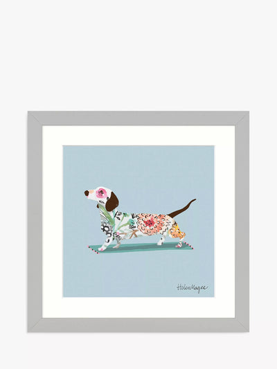 John Lewis Helen Magee „Sausage Dog“, gerahmter Druck und Passepartout, 33.5 x 33.5 cm, Blau/Mehrfarbig