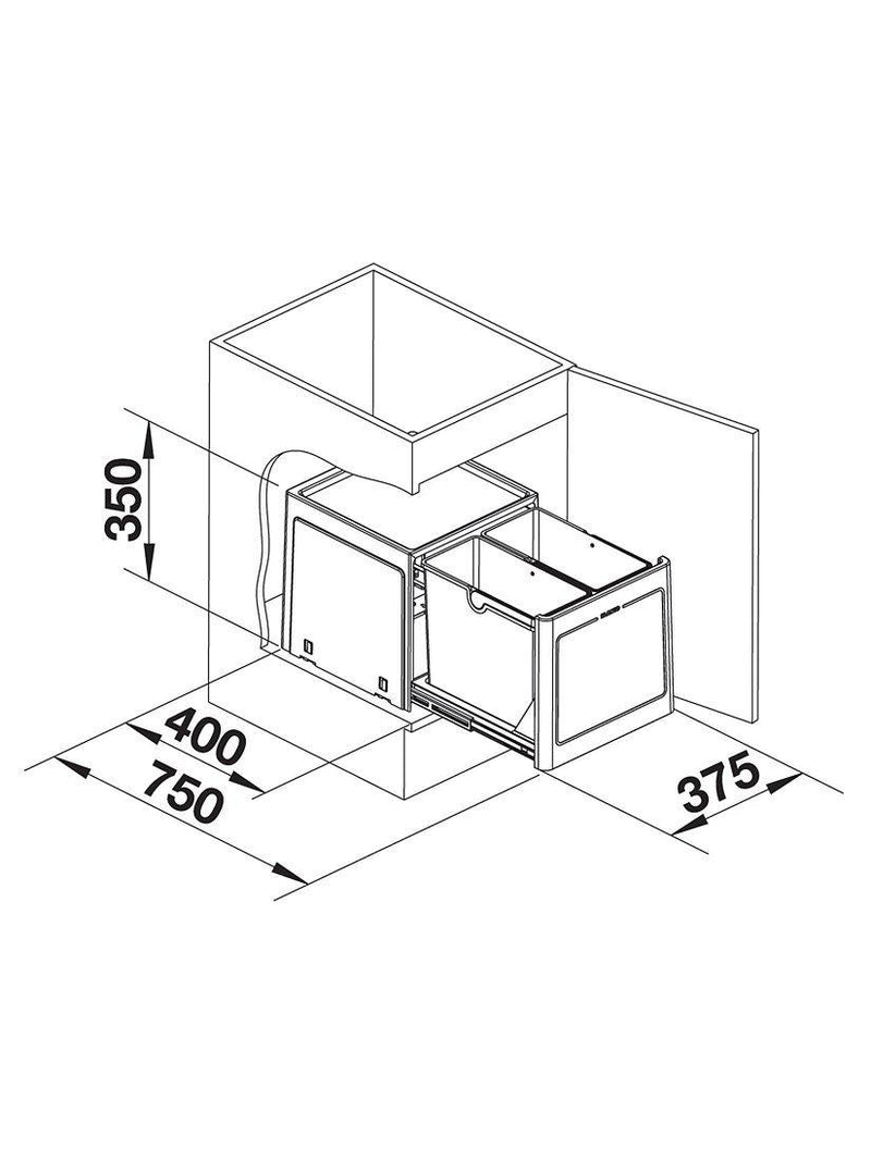 BLANCO under counter manual pull-out kitchen bin with 2 sections, 26L - British product