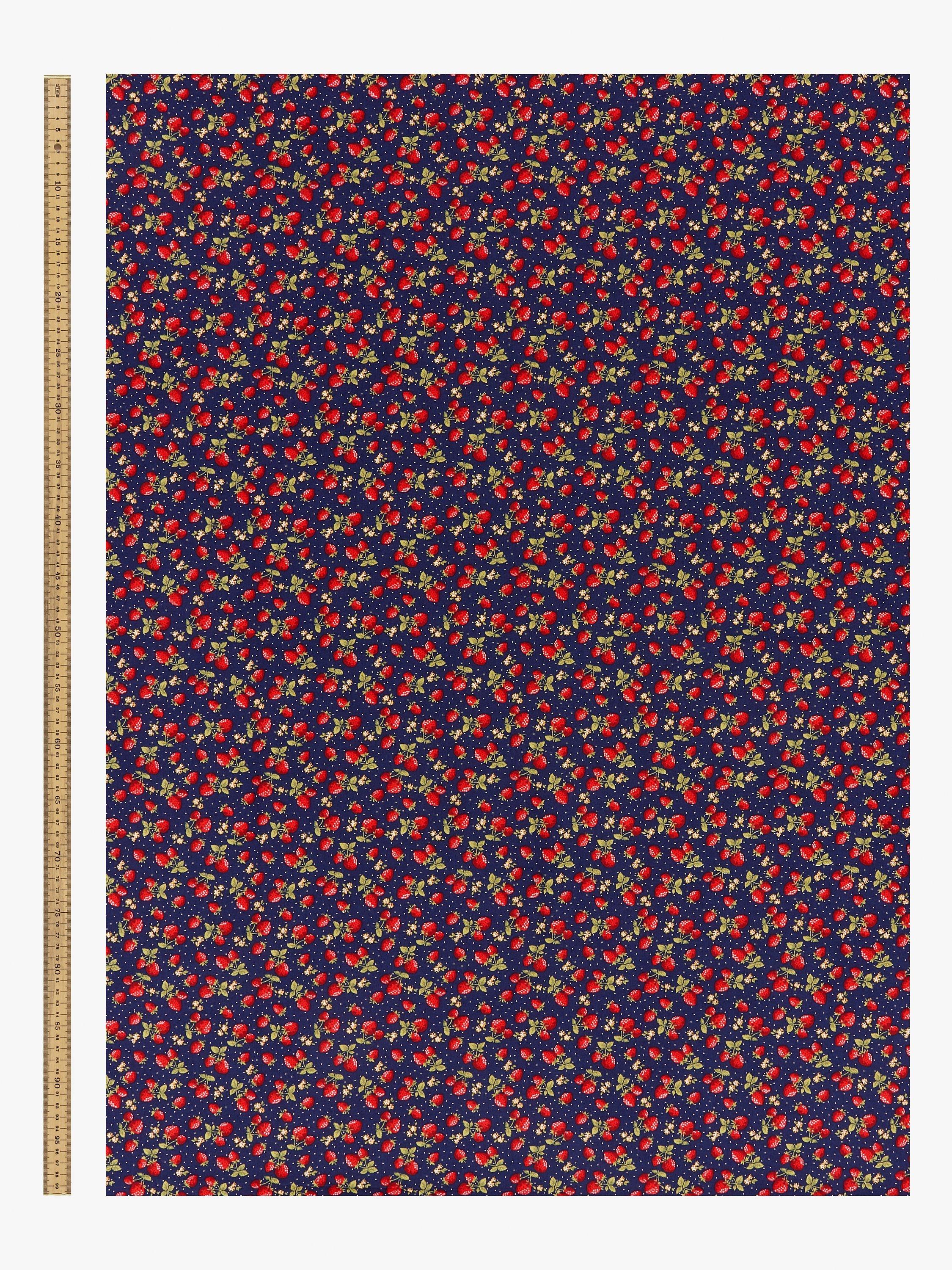Oddies Textiles strawberry print cotton fabric navy, UK version