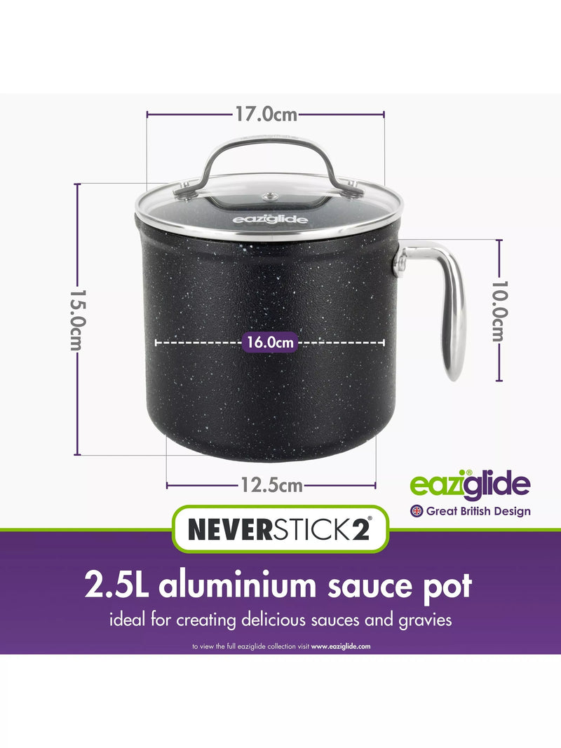 Eaziglide Neverstick2 Aluminium Non-Stick Sauce Pot, Black, 16cm - British product