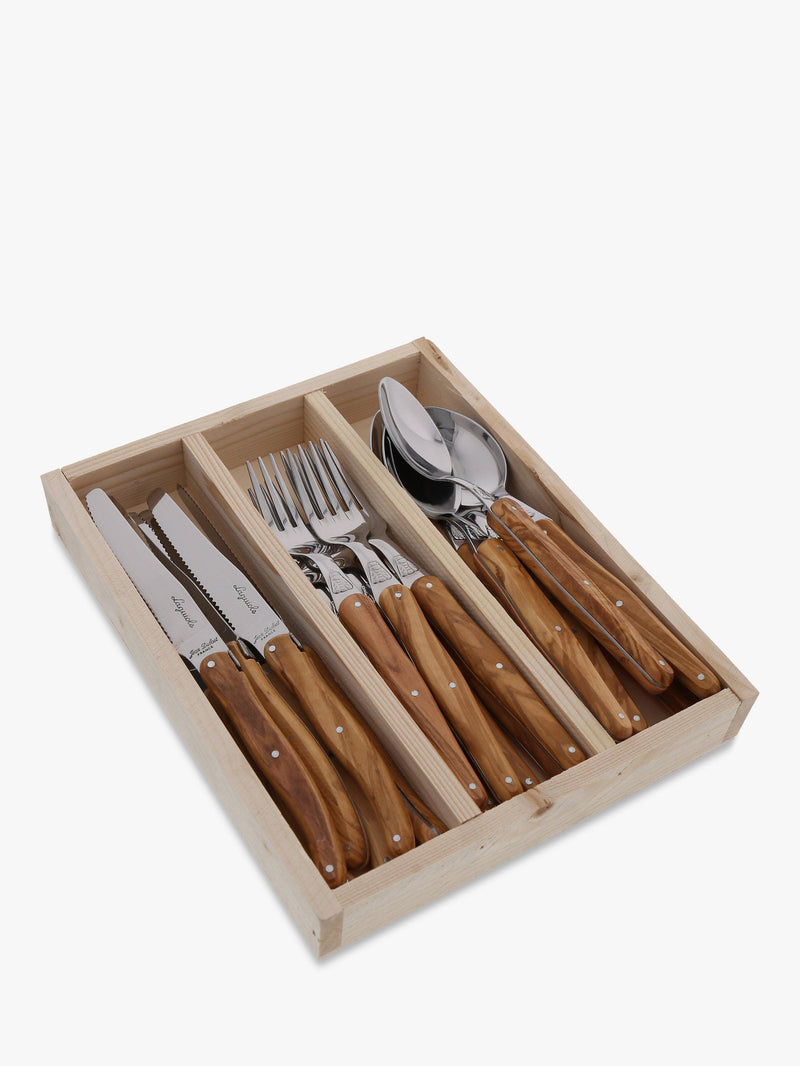 Laguiole cutlery set olive wood 18 piece - British product