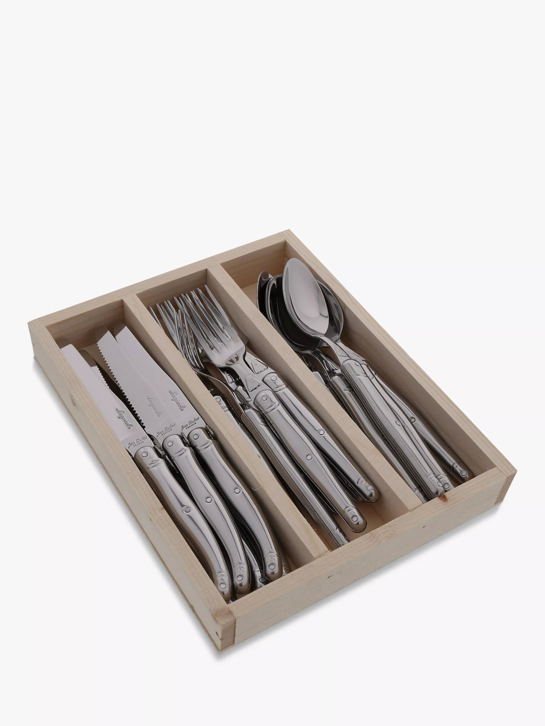 Laguiole 18-piece stainless steel cutlery set with wood tray, UK version