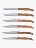 Laguiole steak knife set olive wood block 6 pieces - British product