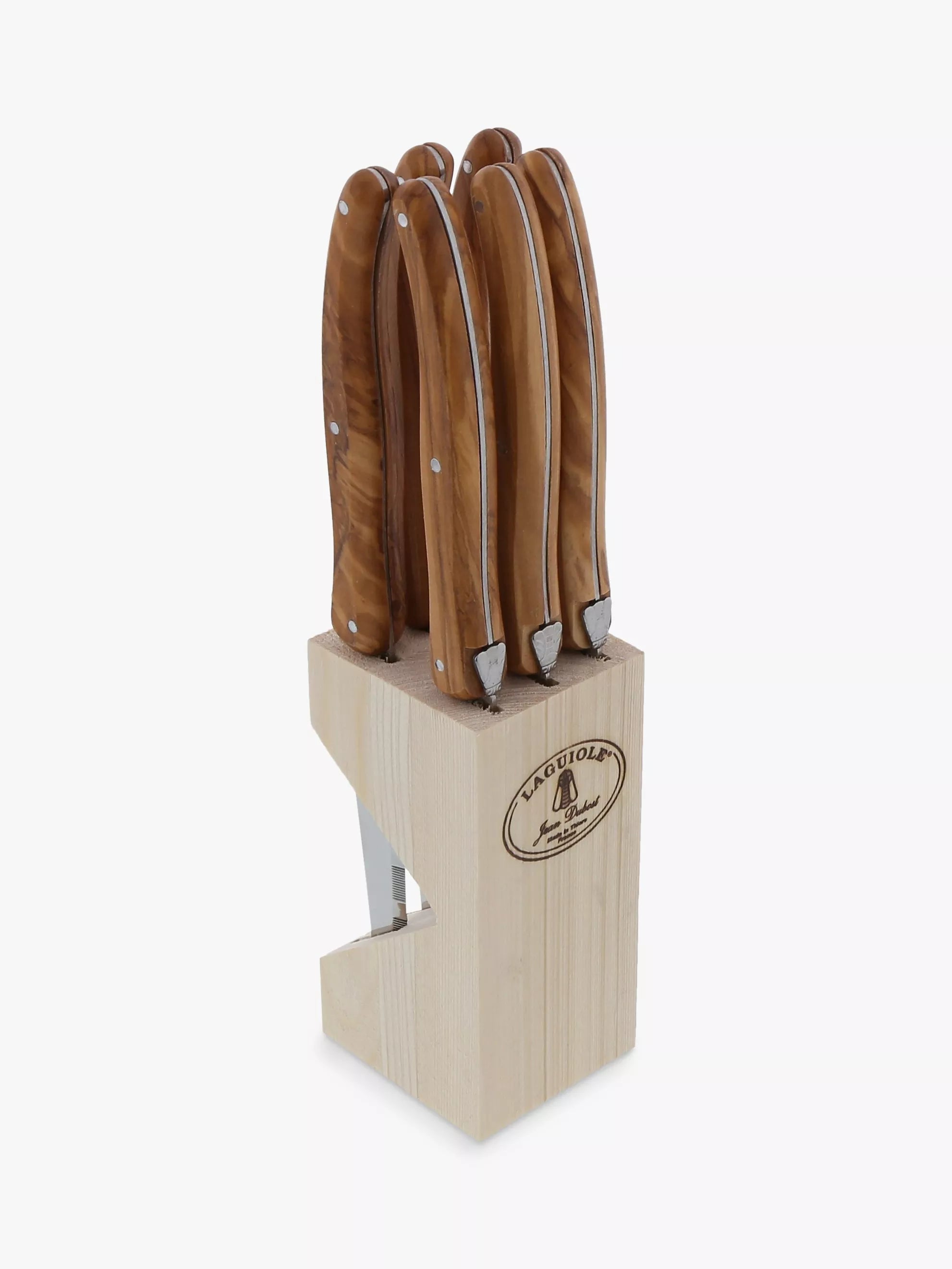 Laguiole steak knife set olive wood block 6 pieces - British product