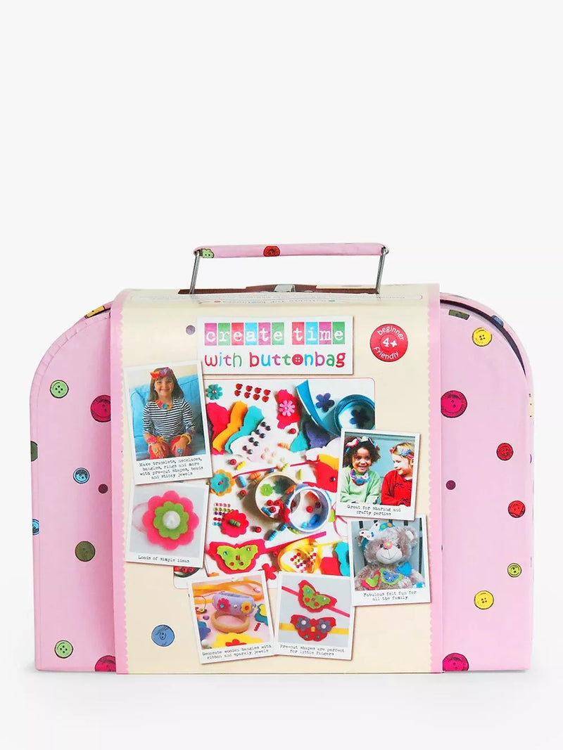 Buttonbag jewellery craft suitcase with ribbons and beads (British brand)