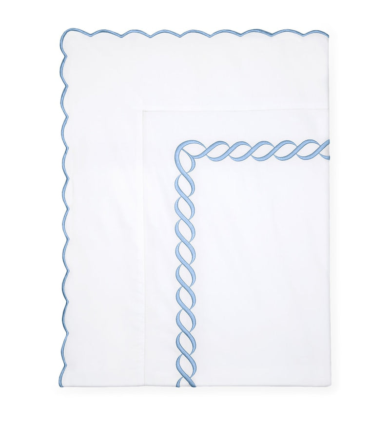 Pratesi Super King flat sheet with braid pattern 300cm x 270cm, imported from the UK