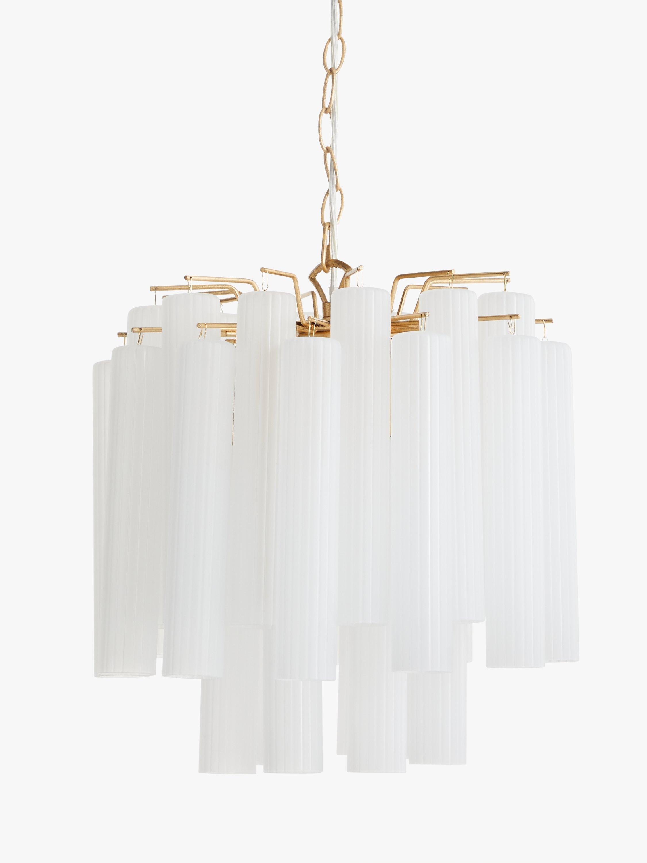 John Lewis Helix gold chandelier with frosted glass flutes (British brand)