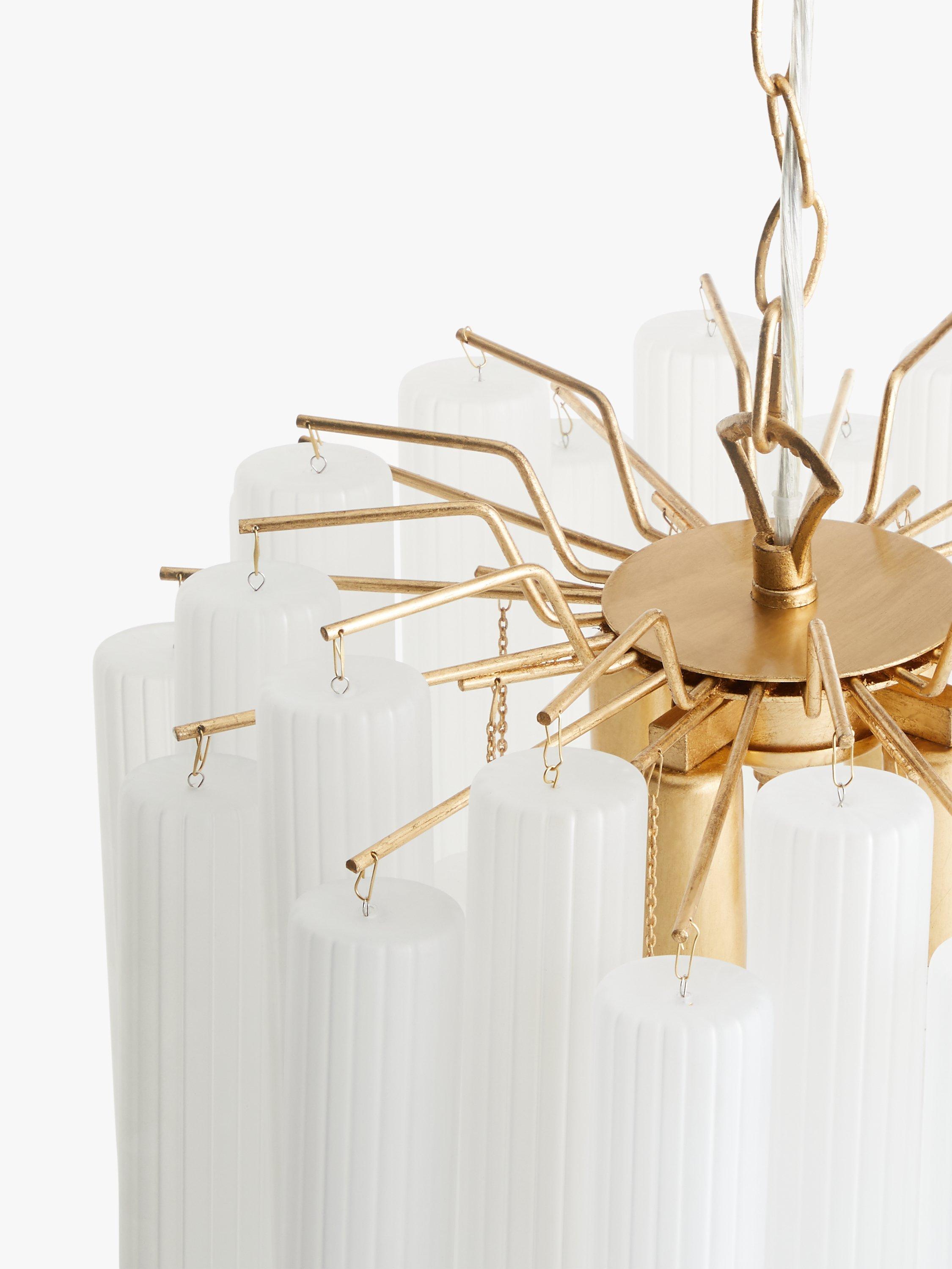 John Lewis Helix gold chandelier with frosted glass flutes (British brand)