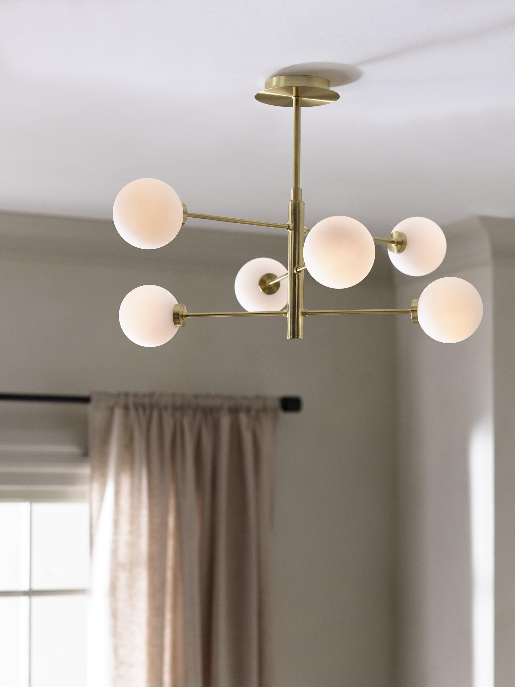 John Lewis Parity 6 arm ceiling light with glass globe shades - British product