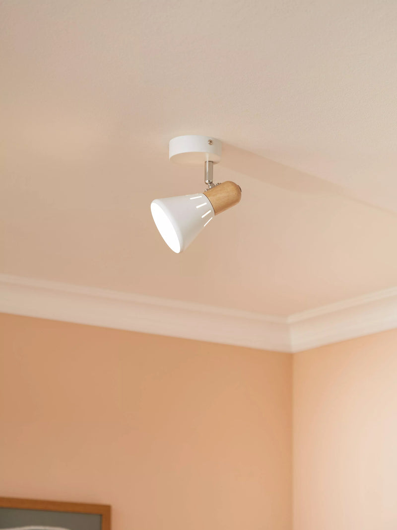 John Lewis SES LED single spotlight white wood - British product