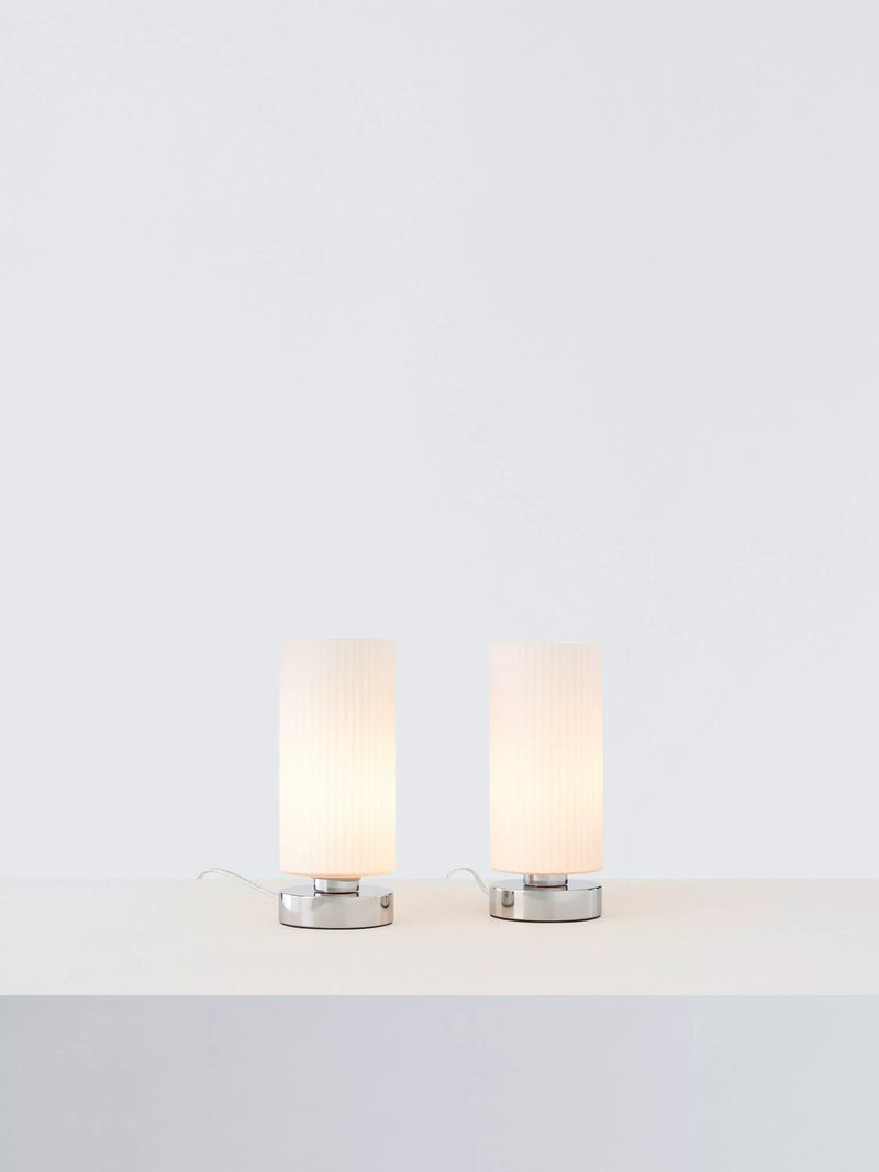 John Lewis Ridge opal glass touch lamps white set of two, imported from the UK