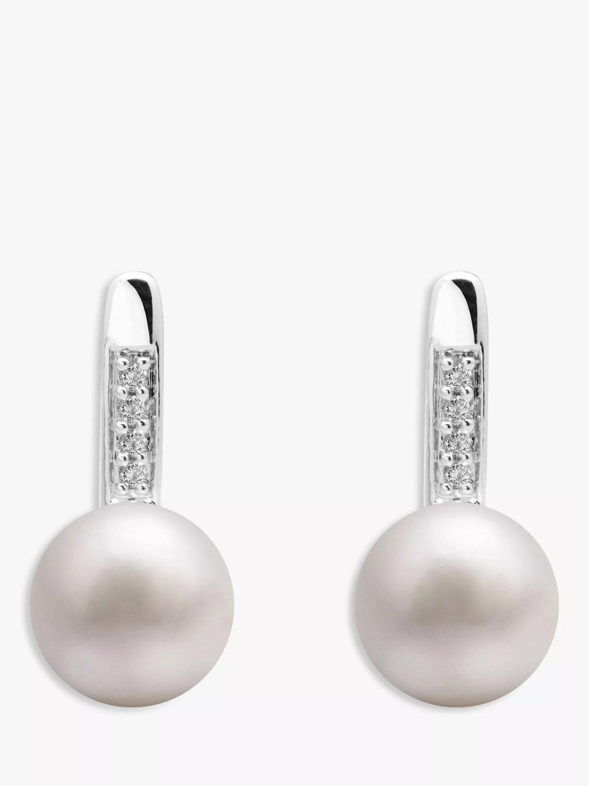 E.W Adams 9ct white gold freshwater pearl diamond drop earrings, UK version