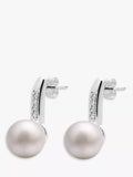 E.W Adams 9ct white gold freshwater pearl diamond drop earrings, UK version