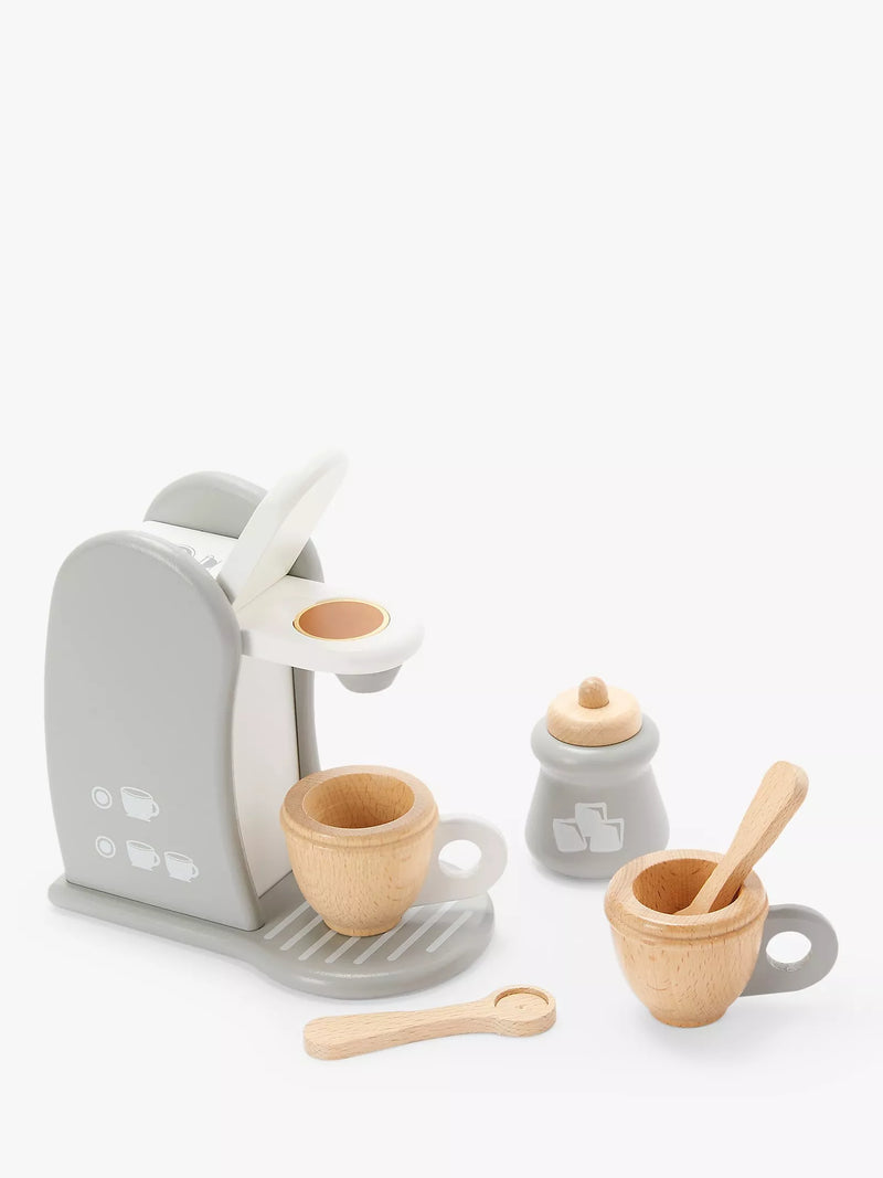 John Lewis wooden coffee machine play set with mugs and spoons, UK version