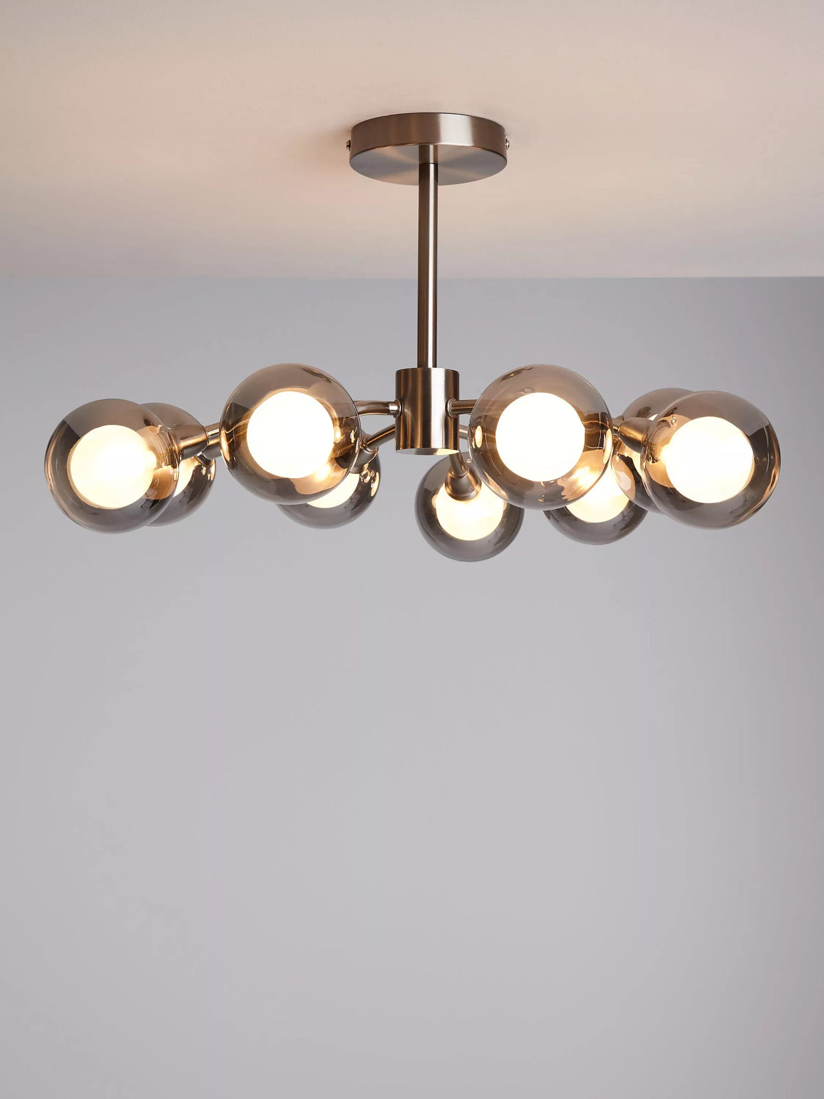 John Lewis Huxley semi flush light nine smoked shades, imported from the UK