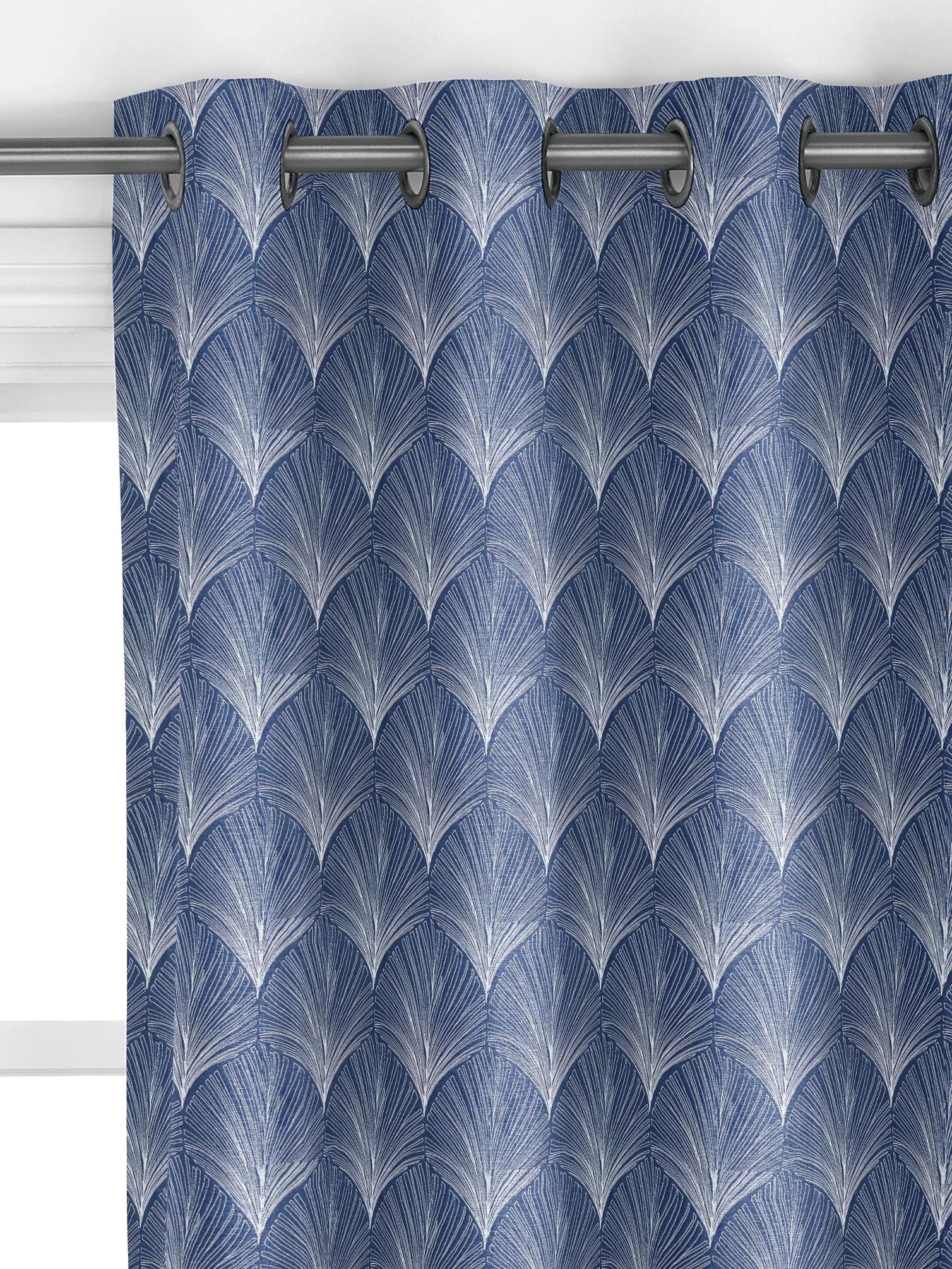 John Lewis custom deco fan curtains indigo, UK version