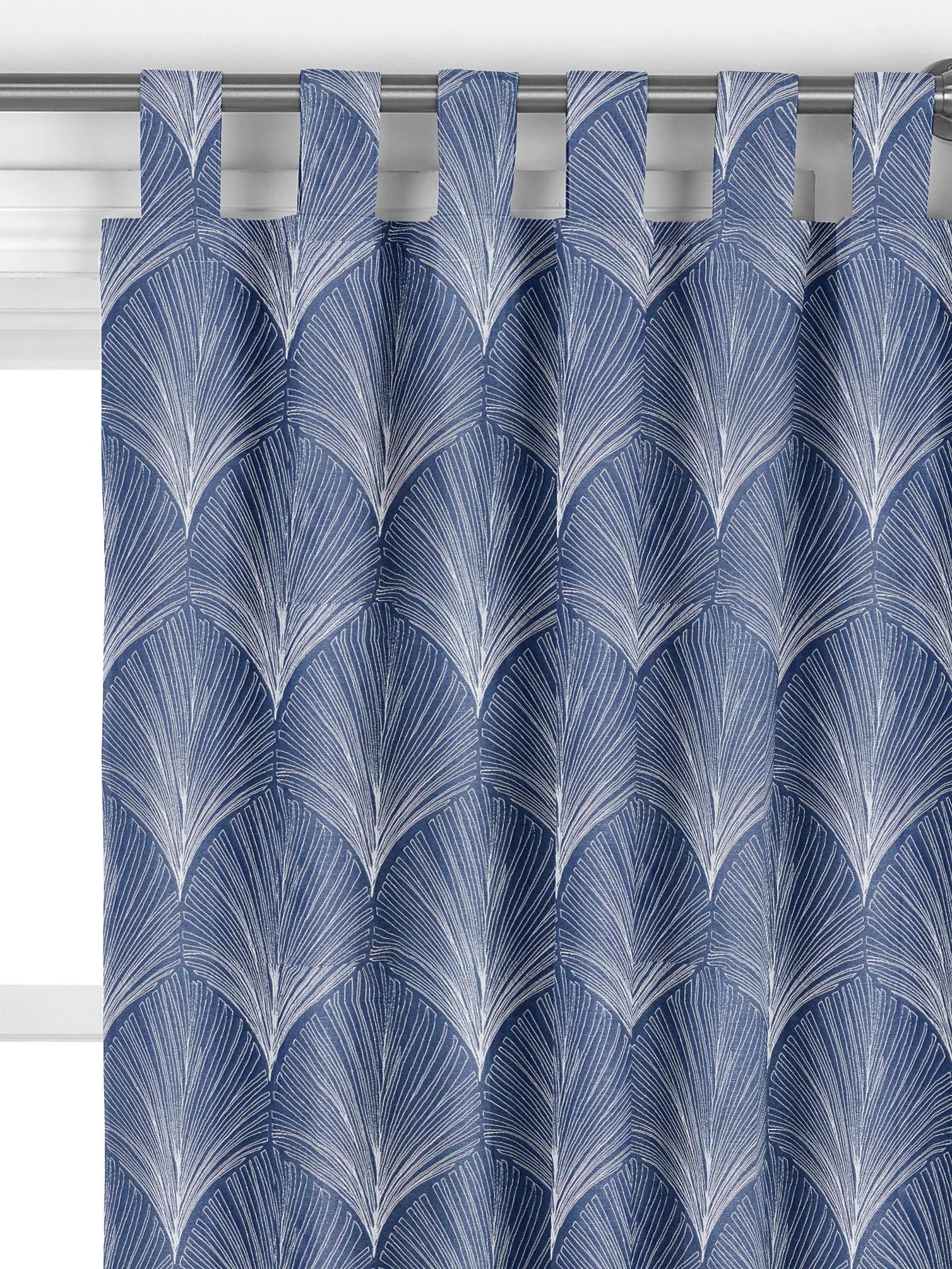 John Lewis custom deco fan curtains indigo, UK version