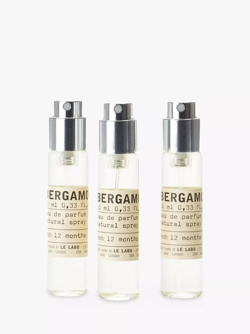 Le Labo bergamot fragrance travel refill set with three 10ml spray bottles, UK version