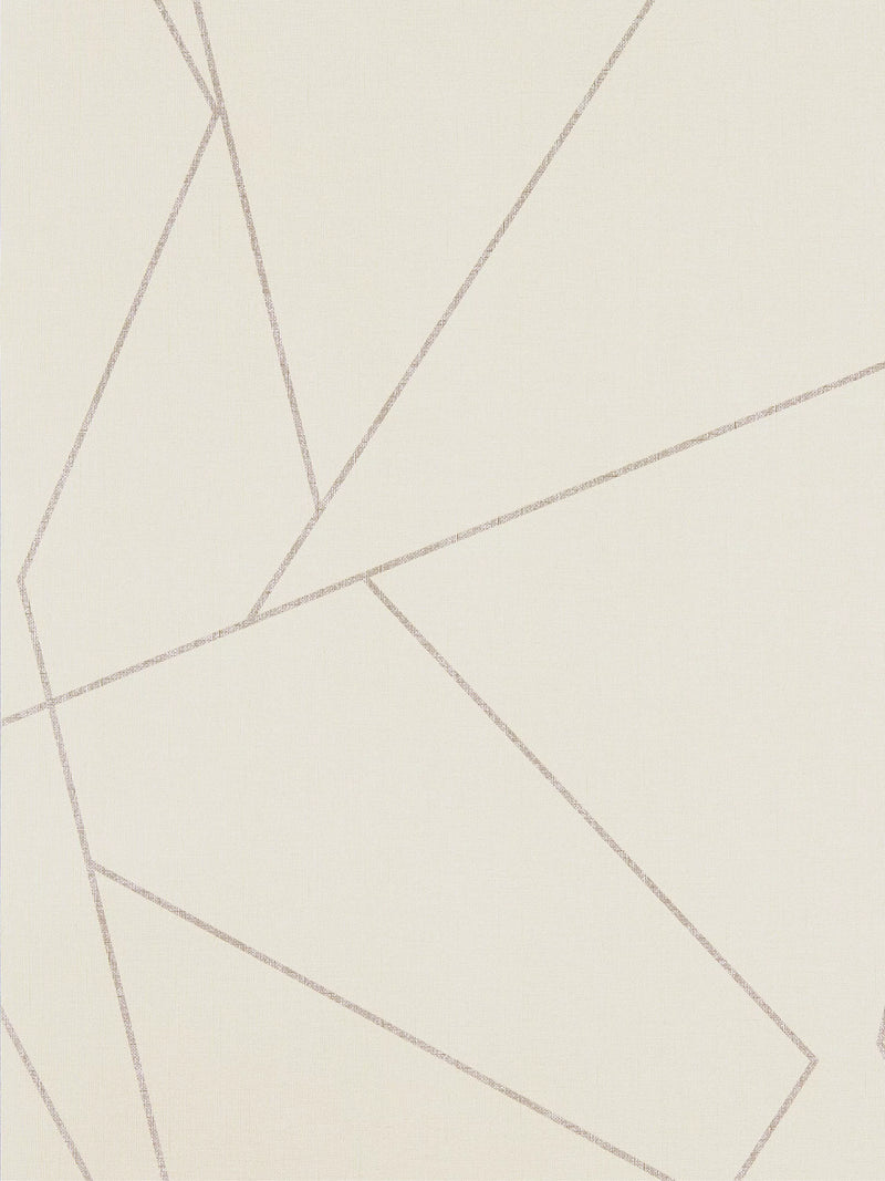 Large scale geometric wallpaper with embossed linen texture and metallic lines, UK version