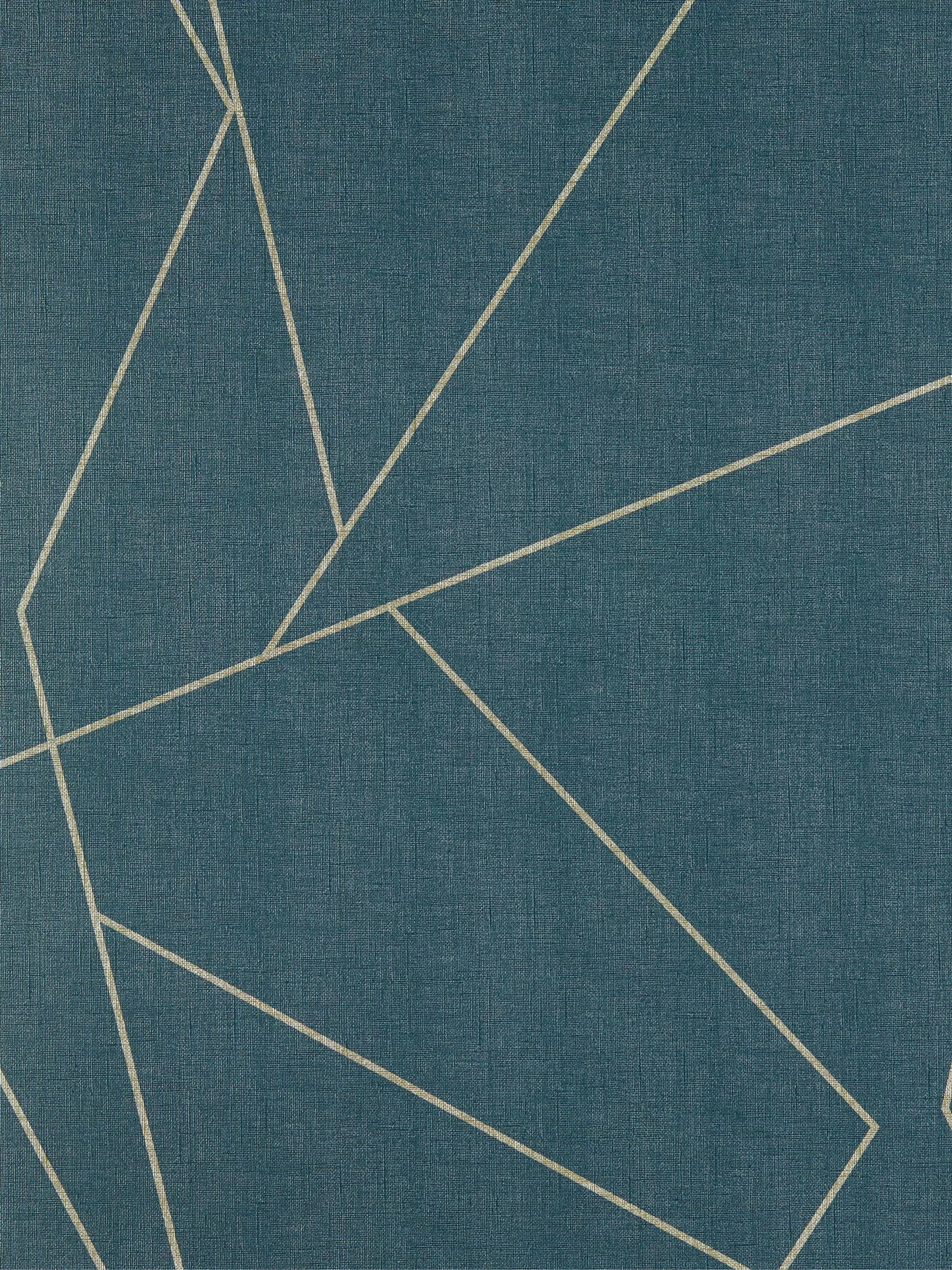Large scale geometric wallpaper with embossed linen texture and metallic lines, UK version