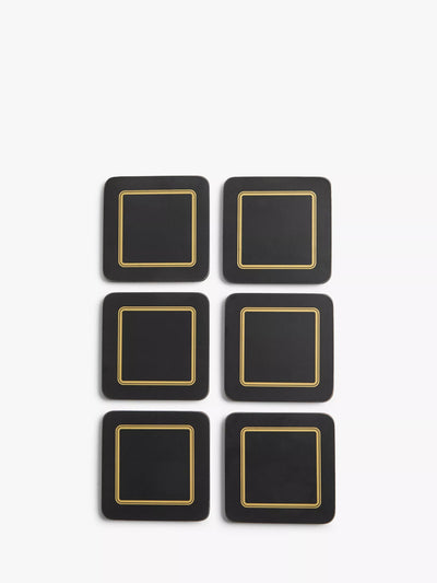 John Lewis John Lewis Cork-Backed Classic Coasters Set of 6 Black/Gold- Buy online at McGrocer