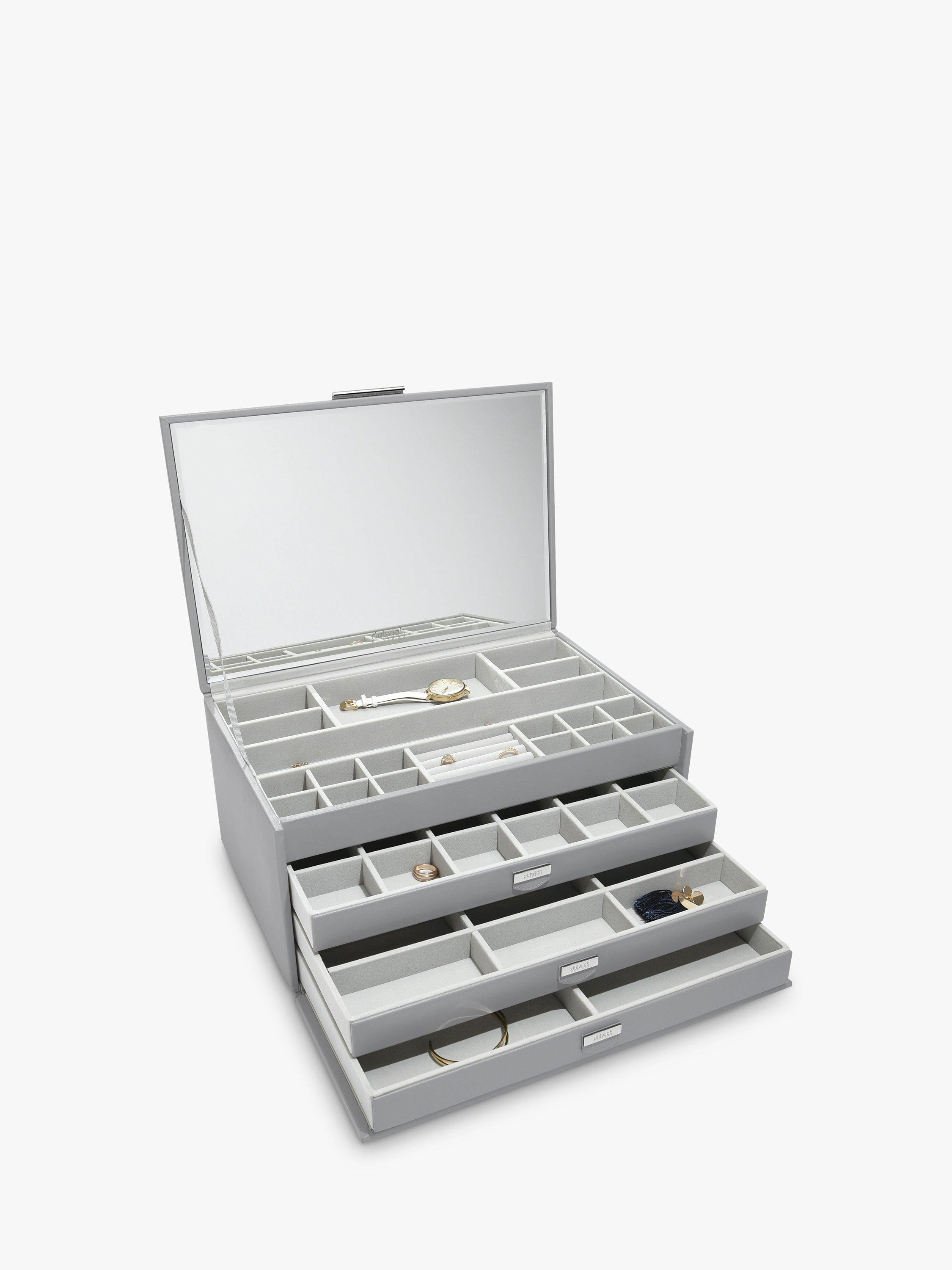Dulwich Designs extra large leather jewellery box grey, imported from the UK