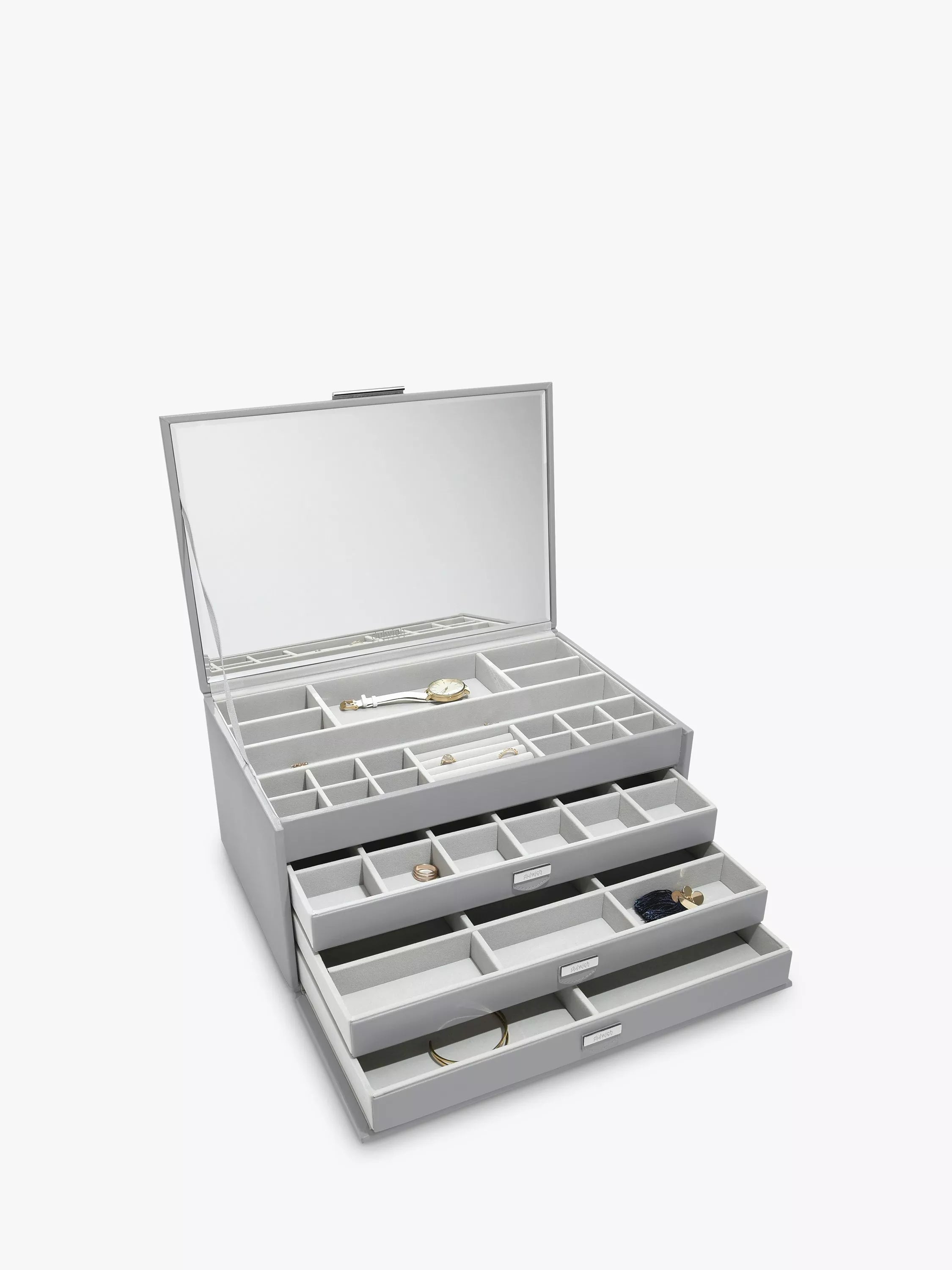 Dulwich Designs extra large leather jewellery box grey, imported from the UK