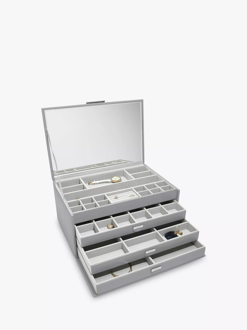 Dulwich Designs extra large leather jewellery box grey, imported from the UK