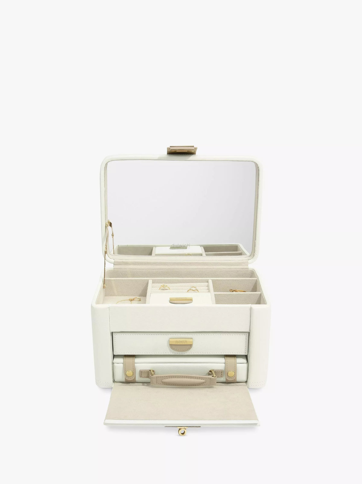 Dulwich Designs Belgravia leather jewellery box cream, imported from the UK