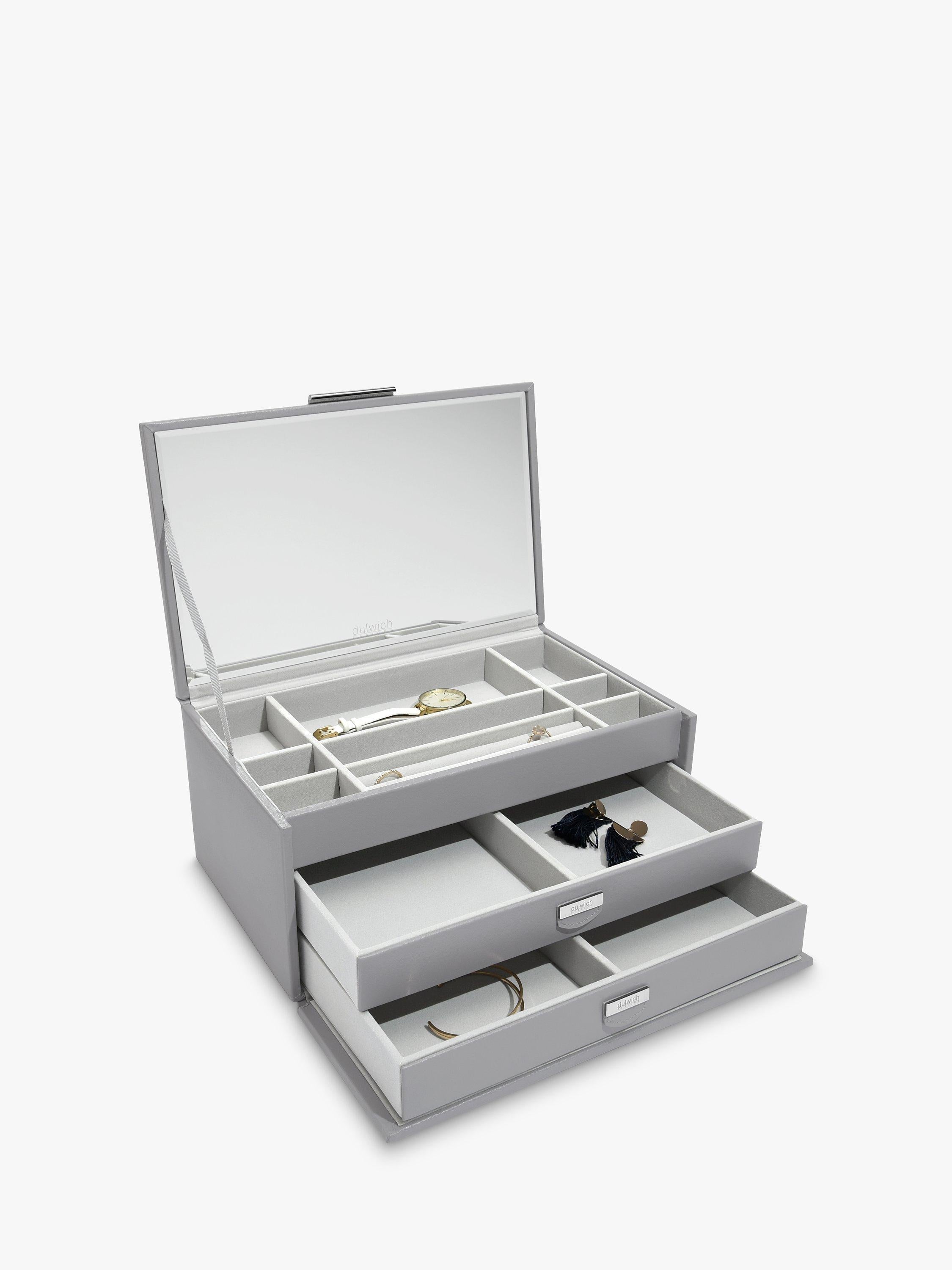 Dulwich Designs leather large jewellery box in grey (British brand)