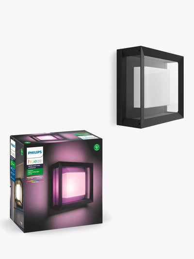 John Lewis Philips Hue Econic White and Colour Ambiance LED Smart Outdoor Wall Light, Black- Buy online at McGrocer
