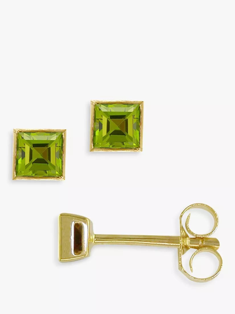 E.W Adams 9ct Gold Princess Cut Stone Square Stud Earrings