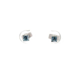 E.W Adams 9ct gold princess cut aquamarine stud earrings, UK version