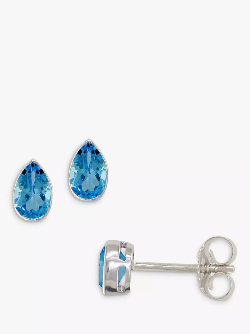 E.W Adams 9ct Gold Teardrop Stone Stud Earrings