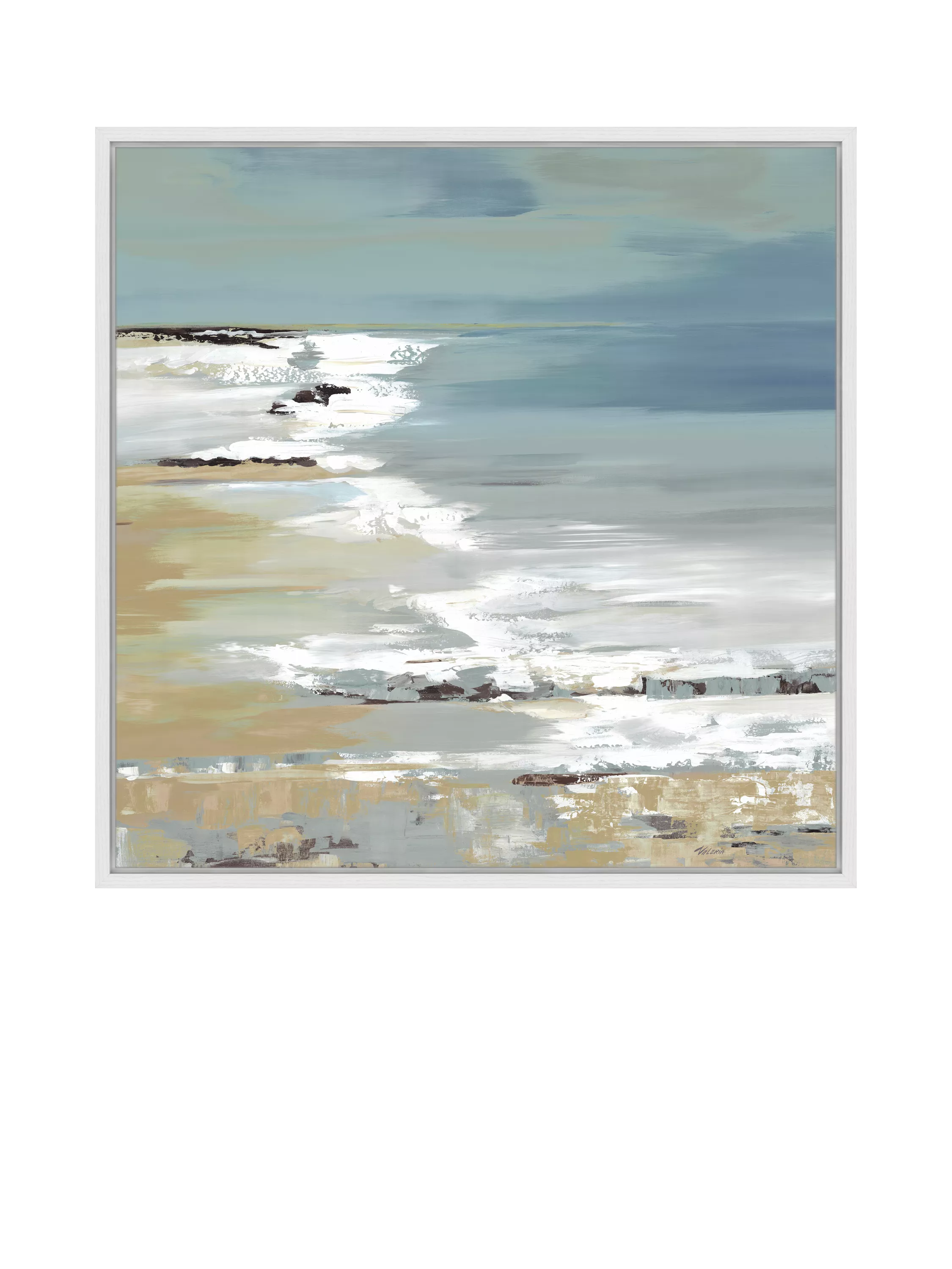 John Lewis Valeria Mravyan 'East Coast I' Framed Canvas Print, 106 x 106cm, Blue/Multi