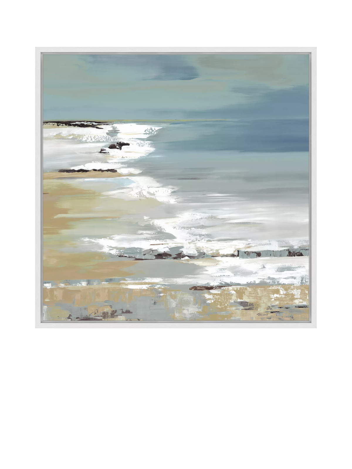 John Lewis Valeria Mravyan 'East Coast I' Framed Canvas Print, 106 x 106cm, Blue/Multi