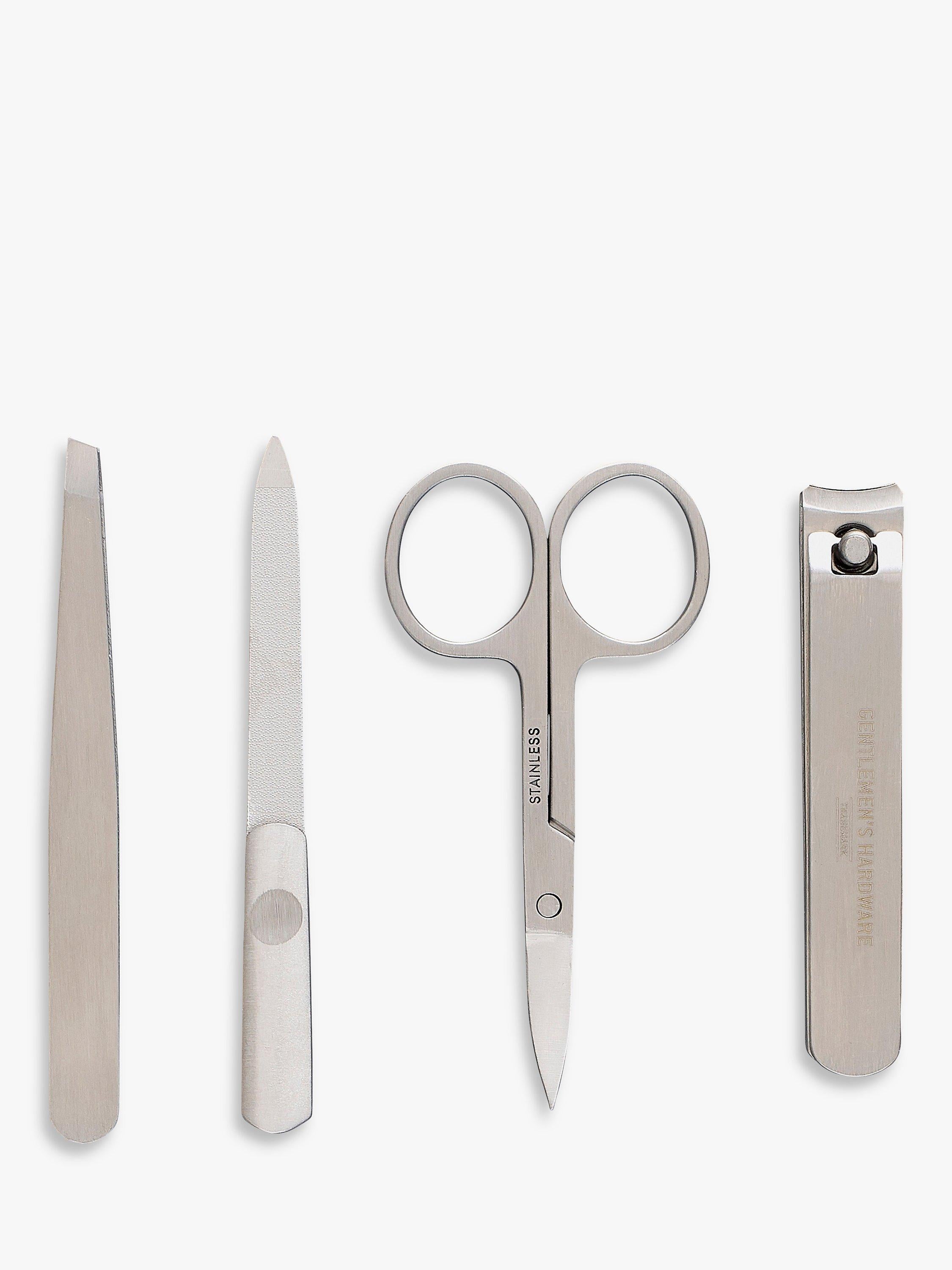 Gentlemen's Hardware manicure kit with stainless steel clippers, tweezers, and scissors in a zipped fabric case, UK version