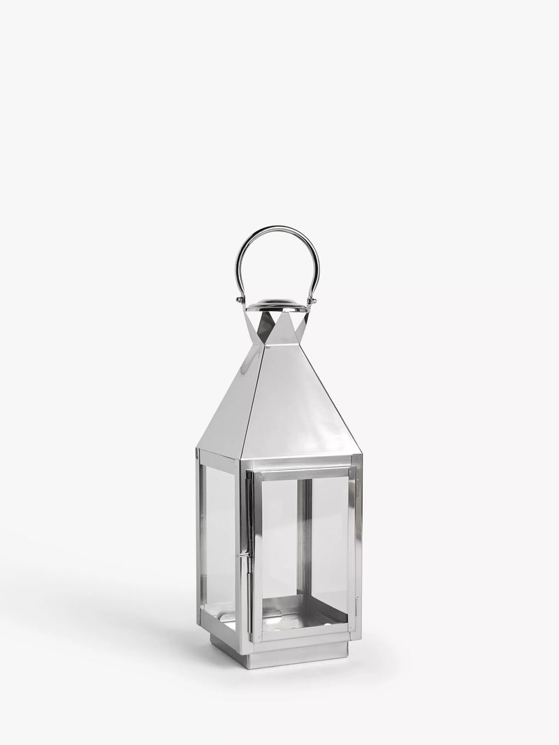 John Lewis square lantern candle holder with stainless steel and glass, height 49 cm, UK version