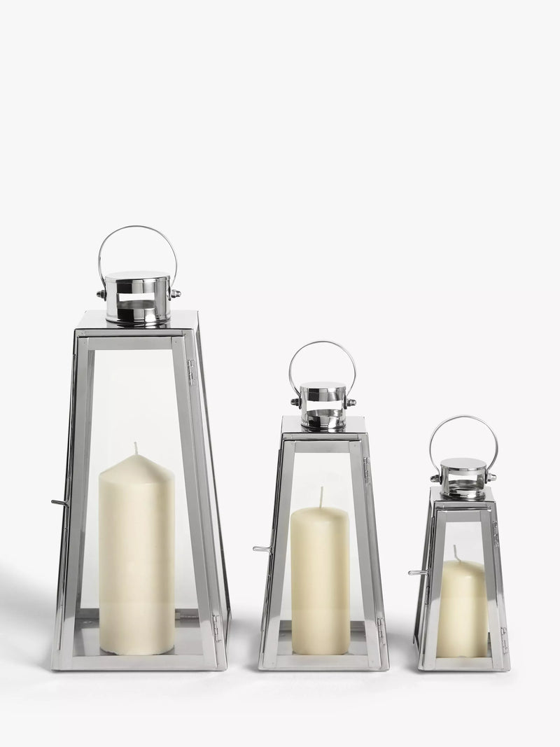 John Lewis set of 3 Pimlico lantern candle holders silver (British brand)