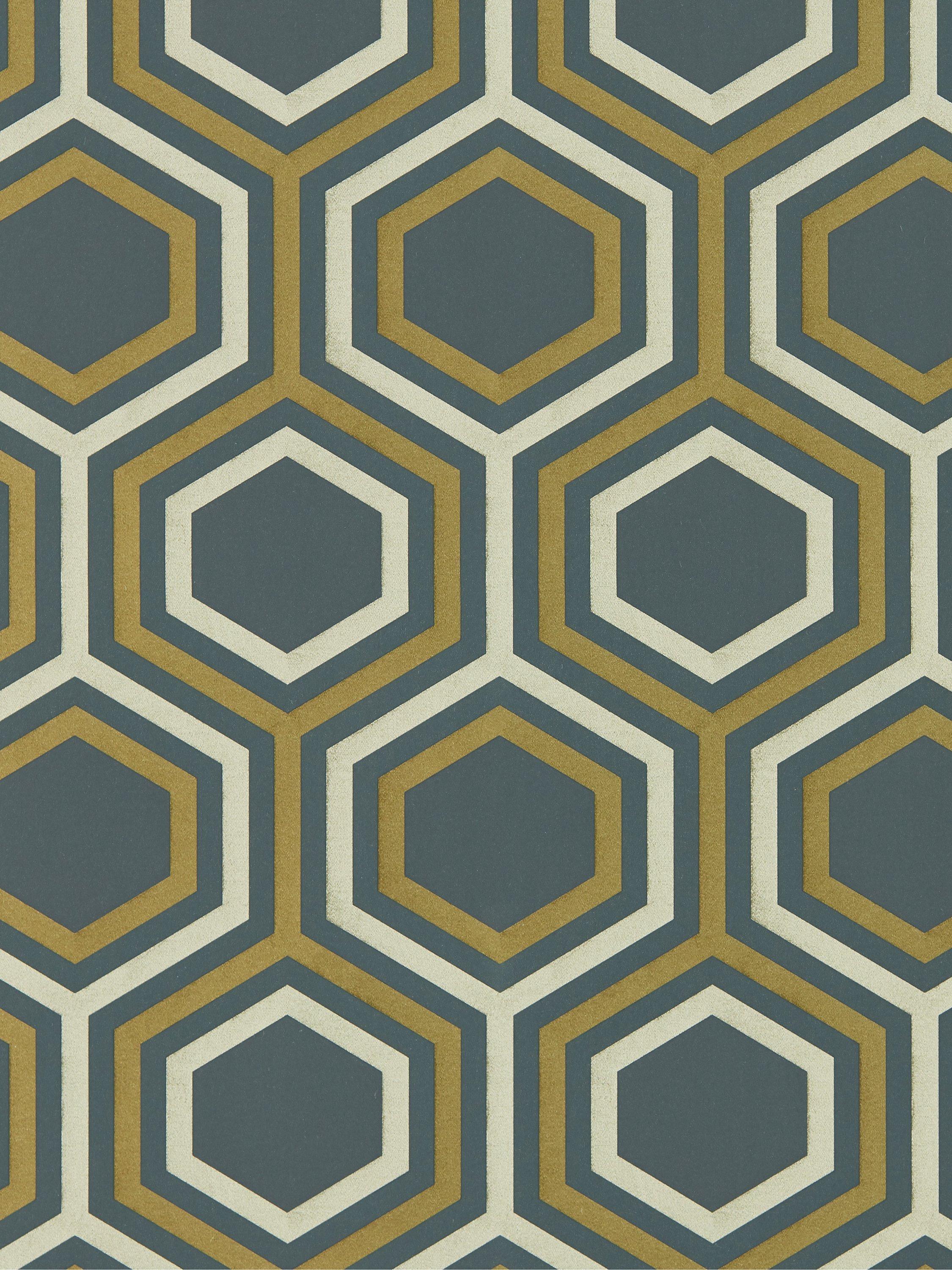 Harlequin honeycomb design wallpaper with metallic tones, UK version