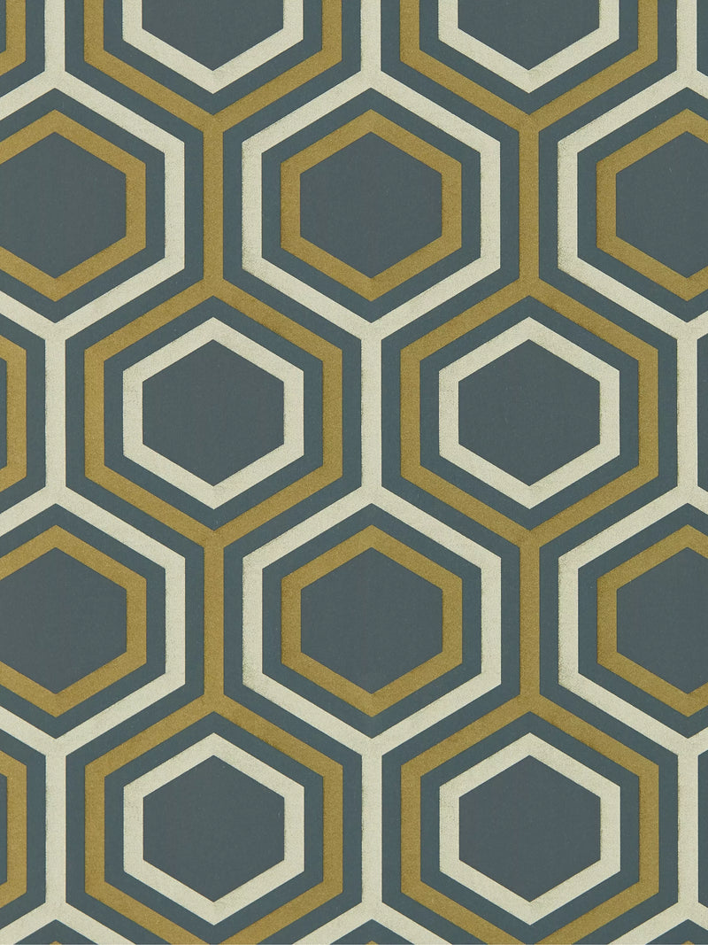 Harlequin honeycomb design wallpaper with metallic tones, UK version