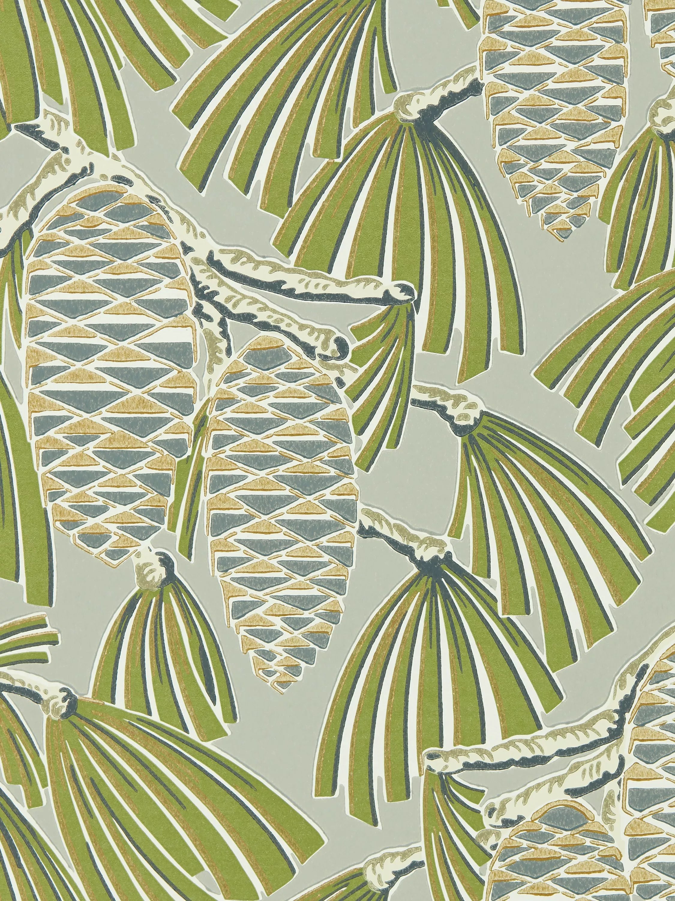 Harlequin Foxley wallpaper with pine cones and leaves, UK version