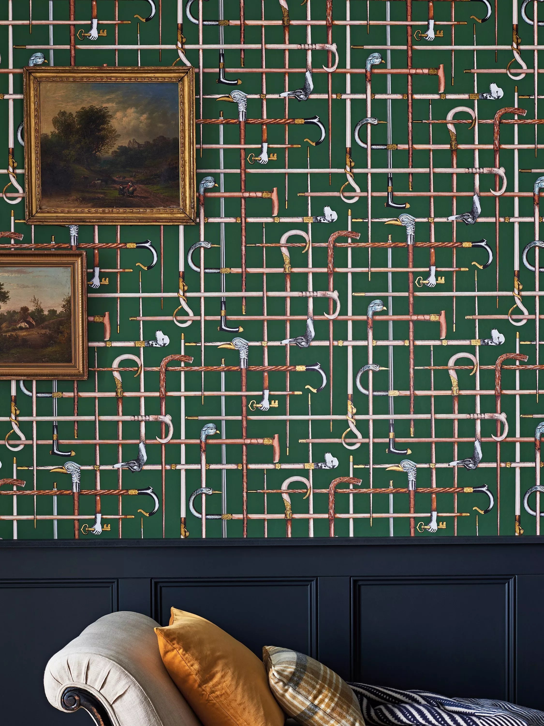 Cole & Son Bastoni wallpaper design with metallic gold details, UK version