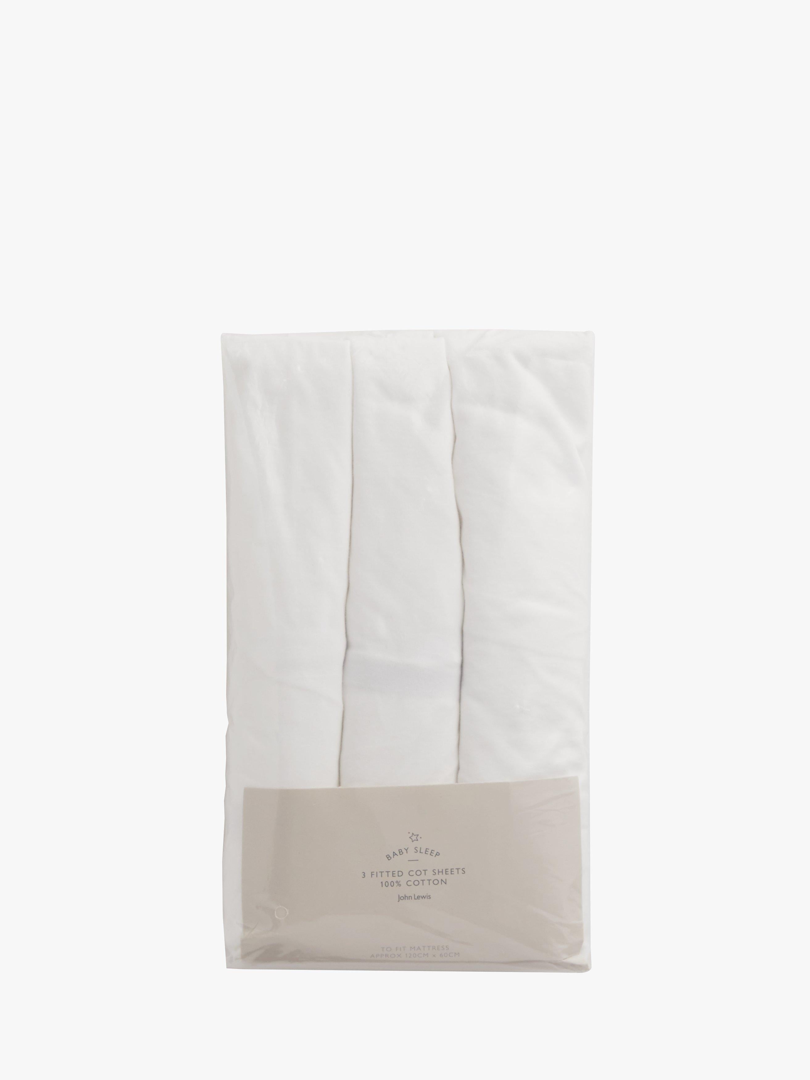 John Lewis cotton fitted cot sheets pack of 3 60x120cm white (British brand)