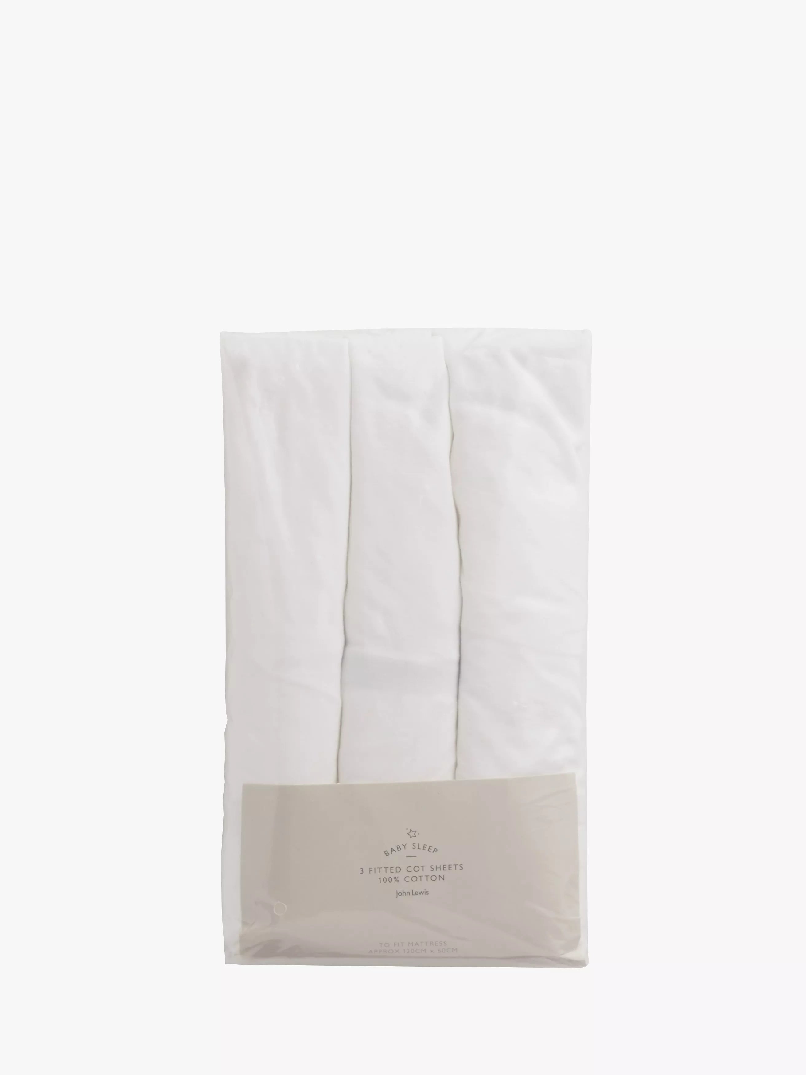 John Lewis cotton fitted cot sheets pack of 3 60x120cm white (British brand)