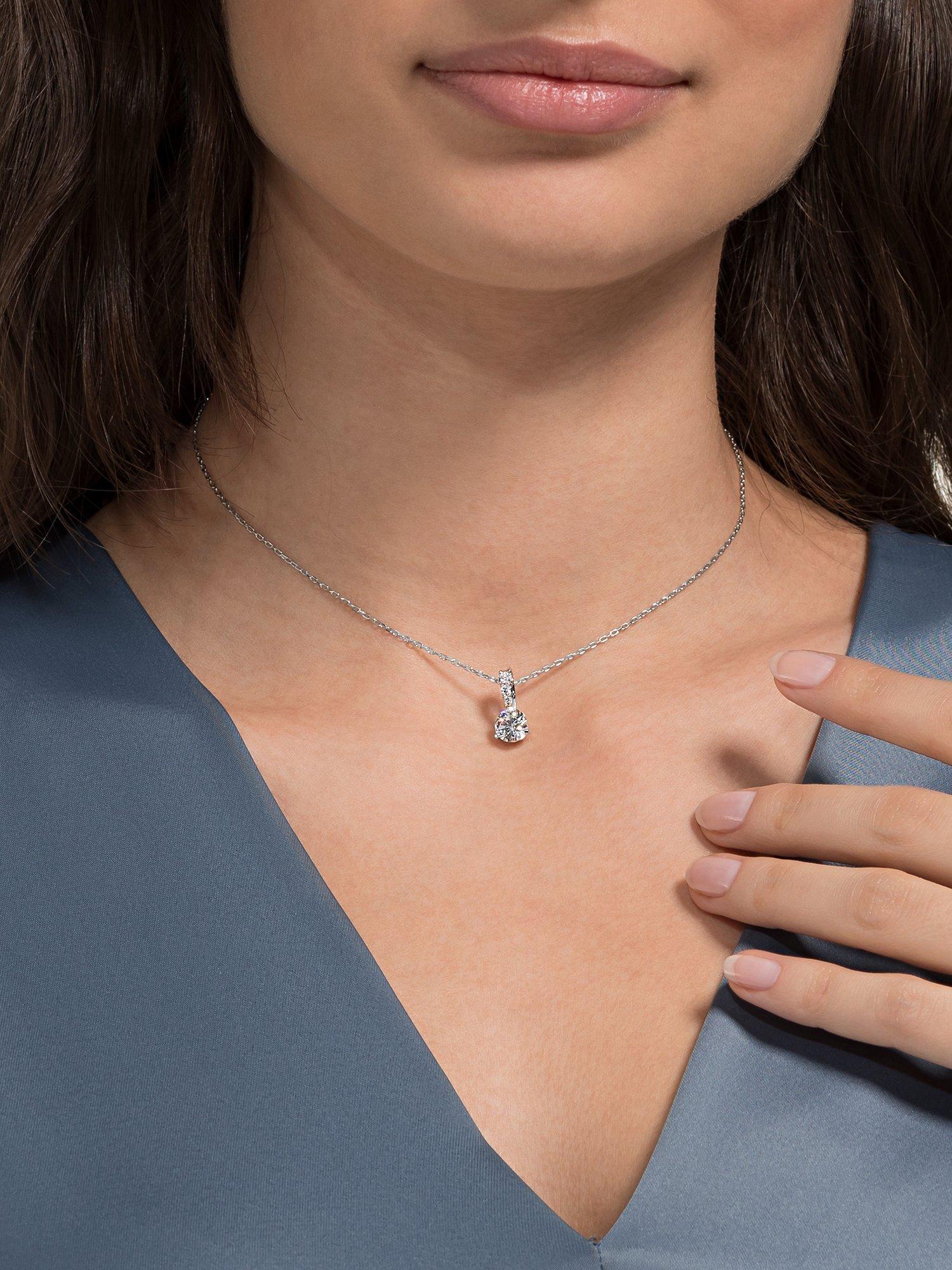 Swarovski solitaire round pendant necklace in silver (British brand)