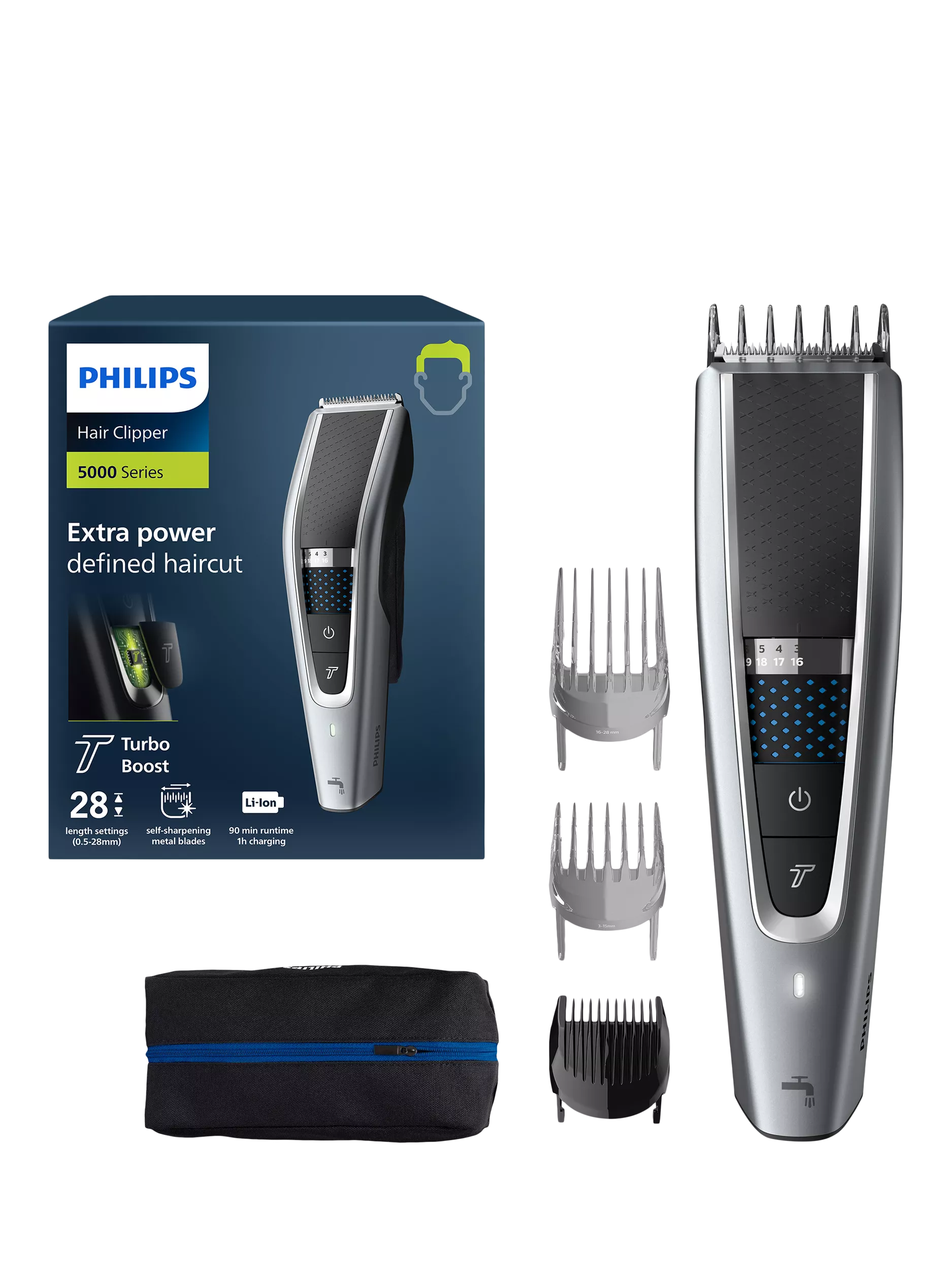 Philips cordless hair clipper with Turbo Mode in Silver, imported from the UK