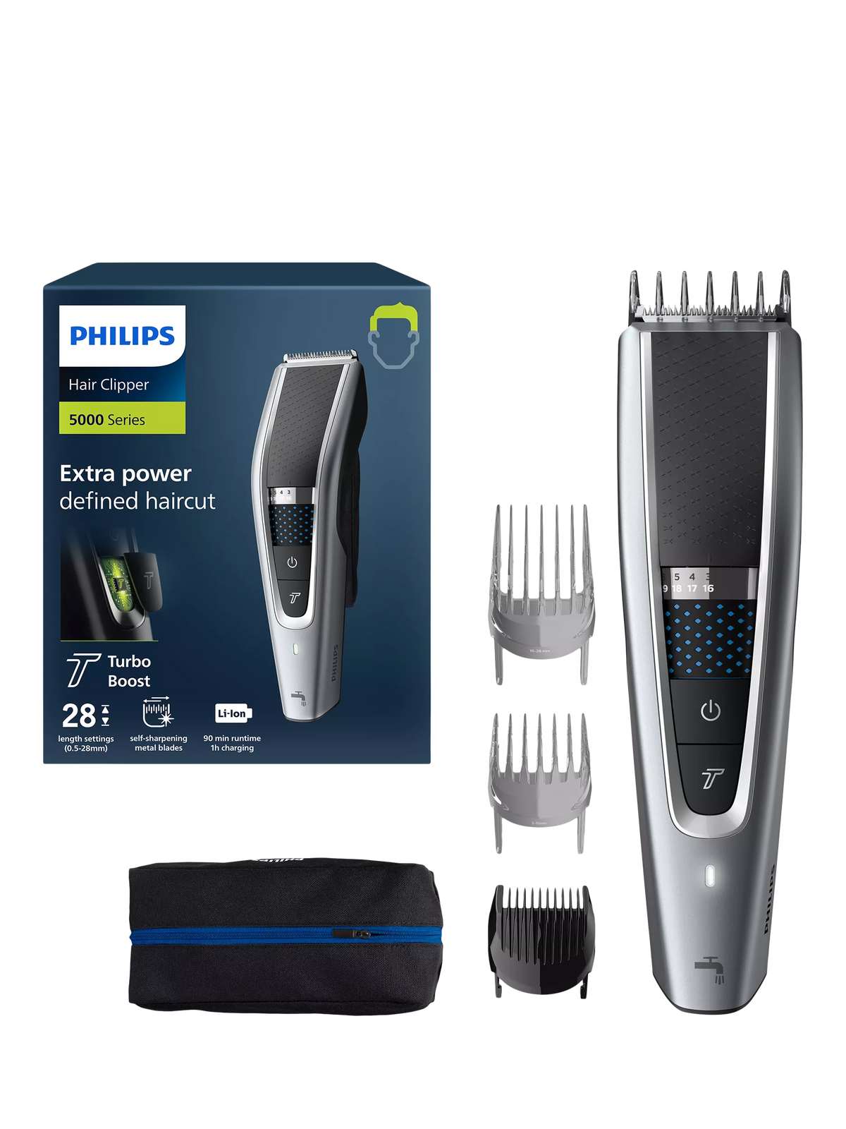 Philips cordless hair clipper with Turbo Mode in Silver, imported from the UK
