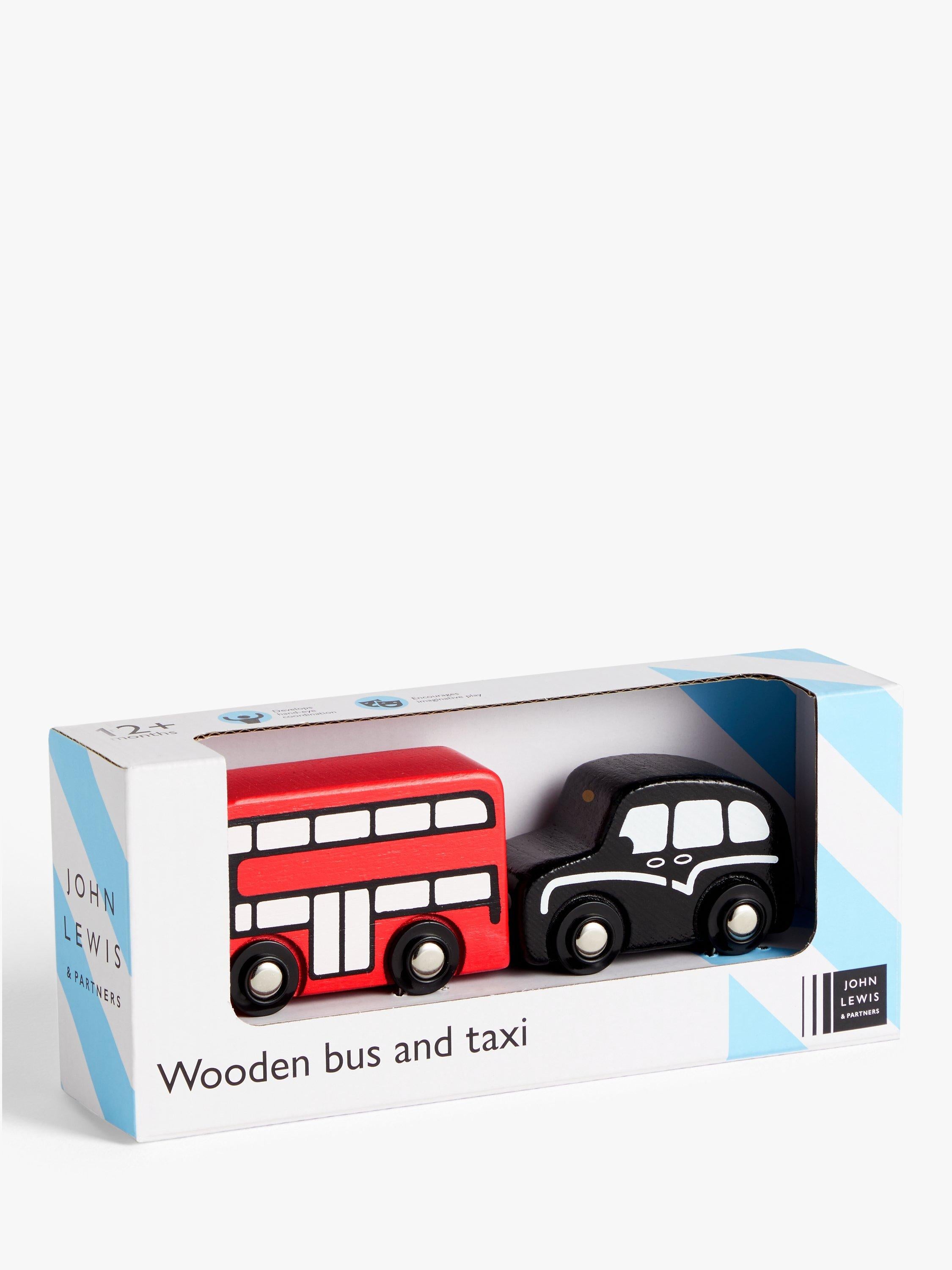 John Lewis wooden London bus and taxi toy set, UK version