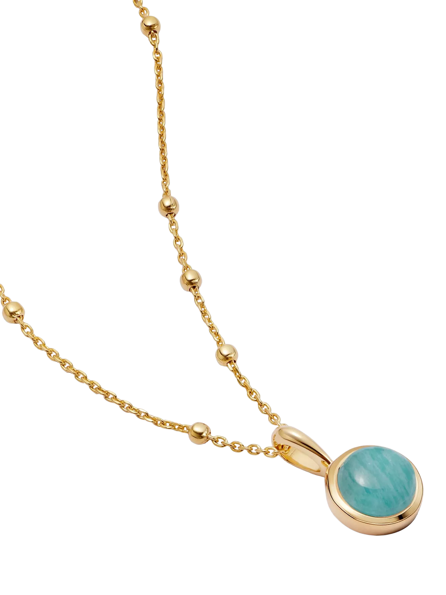 Daisy London Round Semi-Precious Healing Stone Bead Chain Pendant Necklace, Amazonite